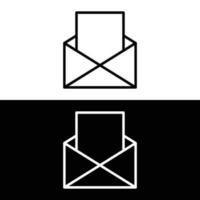 Open envelope with document outline icon on white and black background vector