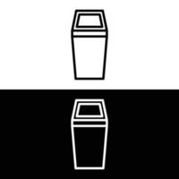 Push dustbin line icon isolated on white and black background vector