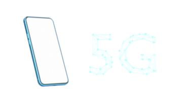 3d smartphone met laag veelhoek 5g. mobiel telefoon blanco wit scherm. snel 5g nieuw draadloze internet Wifi verbinding concept. slim technologie netwerk. 3d icoon weergave. png