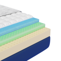 Closeup of Breathable mattress inside 5 layers isolated on transparent. Fitted mattress protector, Cotton fabric, Memory foam, nature para latex rubber. Comfortable bed advertisement. 3d rendering. png