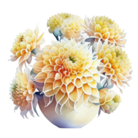 Yellow Watercolor Flower Pompon Dahlias. png