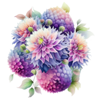 roxa brilhante aguarela flor pompon dálias. ai gerado png