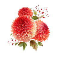 vermelho aguarela flor pompon dálias. ai gerado png