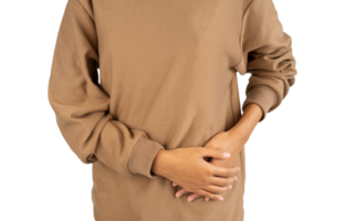 woman holding side belly with two hands png