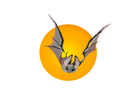 A big bat is flying in front of the yellow full moon. Hand draw and painting Isolate picture. png