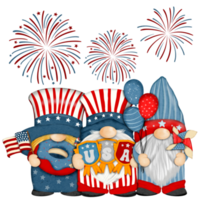 Group of three cute Gnomes with Firework independence day Digital painting watercolor png