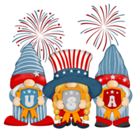 Group of three cute Gnomes with Firework independence day Digital painting watercolor png