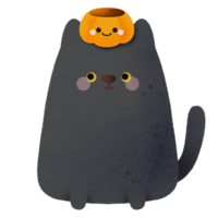 Cute Halloween black cat with jack pumpkin face bucket png