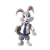 ai generato un' coniglio indossare un' scuola uniforme 3d cartone animato personaggio png