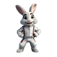 ai généré une lapin portant une courses costume 3d dessin animé personnage png