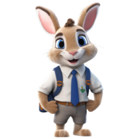 a rabbit wearing a school uniform 3d cartoon character png