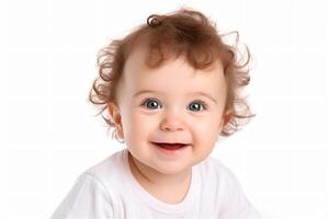 Cute happy smiling child isolated on white background made with photo