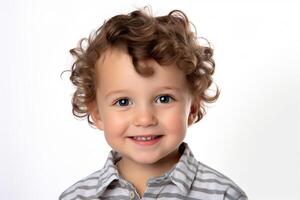 linda contento sonriente niño aislado en blanco antecedentes hecho con generativo ai foto