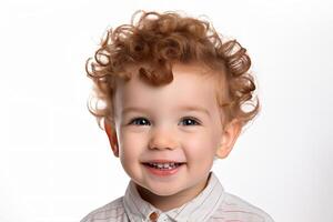 Cute happy smiling child isolated on white background made with photo