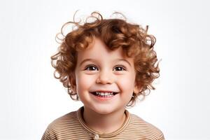 linda contento sonriente niño aislado en blanco antecedentes hecho con generativo ai foto