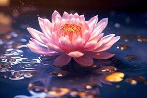 Beautiful Pink Lotus, water plant with reflection in a pond . photo