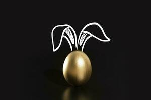 Happy Easter, Rabbits's ears, gold eggs. photo
