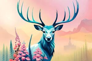 deer illustration on colorful background. AI photo