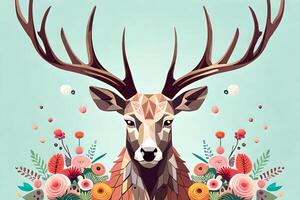 deer illustration on colorful background. AI photo