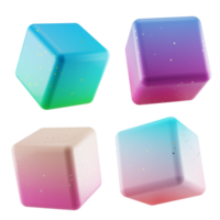 multi angle collection set of 3d shapes cube with modern candy color gradient isolated png