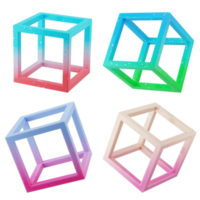 A collection set of floating 3d forms wireframe cube shapes with modern colorful candy gradient isolated png