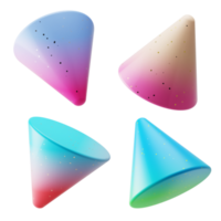 multi angle 3d shapes rounded cone collection set with modern candy color gradient isolated png