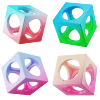 A set collection digital art of 3d abstract shapes cube with hole in colorful modern candy gradient isolated png