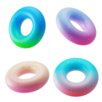 collection set of multi angle 3d shapes round torus with modern candy colorful gradient isolated png