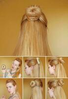 Hairstyle tutorial. Braided bun with chignon photo