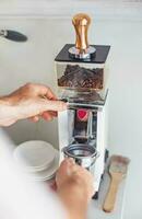 closeup image of coffee grinding photo