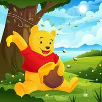 Cute Bear Eating Sweet Honey vector