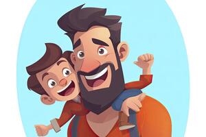 illustration of Cartoon father carrying a son in his arms. photo