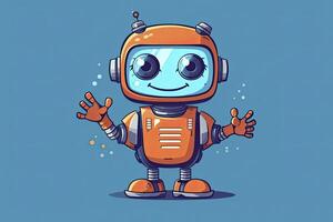 Cute smiling robot, chat bot say hi. flat cartoon character illustration. photo