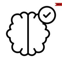 brain with check button line icon vector