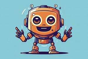 Cute smiling robot, chat bot say hi. flat cartoon character illustration. photo