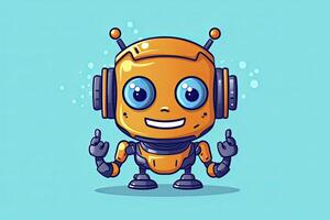 linda sonriente robot, charla larva del moscardón decir Hola. vector plano dibujos animados personaje ilustración.ai generativo foto