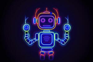Robot icon. Bot sign design. Chatbot symbol concept. Voice support service bot. Neon icon. photo