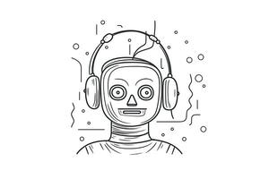 Robot sketch icon. Bot sign design. Chatbot symbol concept. Voice support service bot. Online support bot. photo