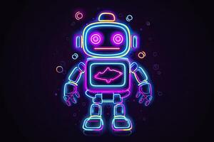 Robot icon. Bot sign design. Chatbot symbol concept. Voice support service bot. Neon icon. photo