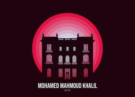 Mohamed Mahmoud Khalil.Moonlight illustration of famous historical, The color tone of the light is based on the official flag Vector eps 10.