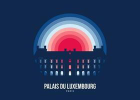 Palais Du LuxembourgMoonlight illustration of famous historical, The color tone of the light is based on the official flag Vector eps 10.
