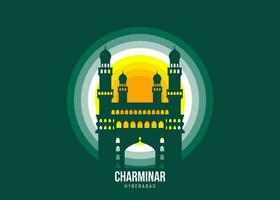 Charminar. Moonlight illustration of famous historical, The color tone of the light is based on the official flag Vector eps 10.