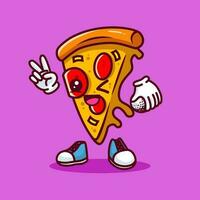 Vector illustration of kawaii pizza cartoon character with stick golf and ball. Vector eps 10