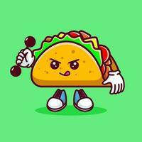 Vector illustration of kawaii taco cartoon character with barbell. Vector eps 10