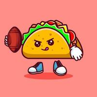 Vector illustration of kawaii taco cartoon character with american football ball. Vector eps 10