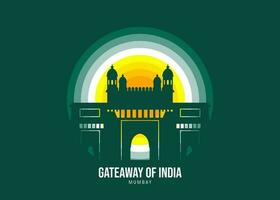 Gateaway Of India. Moonlight illustration of famous historical, The color tone of the light is based on the official flag Vector eps 10.