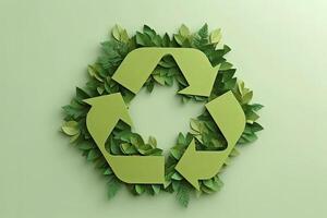 verde reciclar icono eco corte de papel naturaleza concepto.ai generativo foto