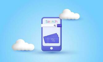 illustration creative smartphone sale coupons voucher search bar 3d vector icon modern isolated on background