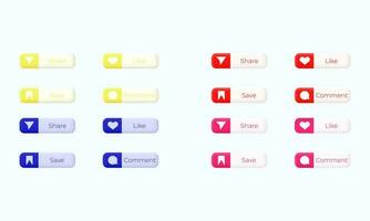 illustration set collection colorful like comment share save social media buttons 3d vector icon modern isolated on background