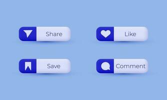 illustration like comment share save social media buttons 3d vector icon modern isolated on background